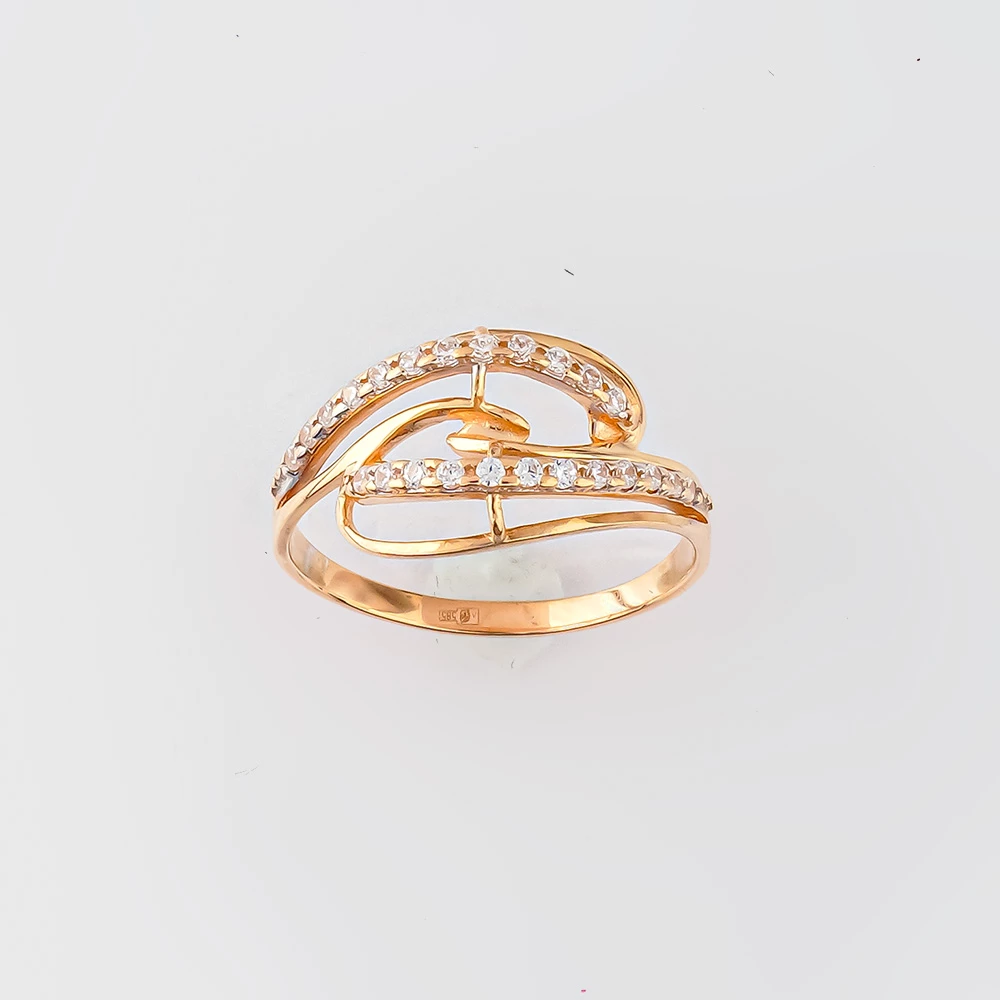 Кольцо с фианитом из красного золота 585 пробы