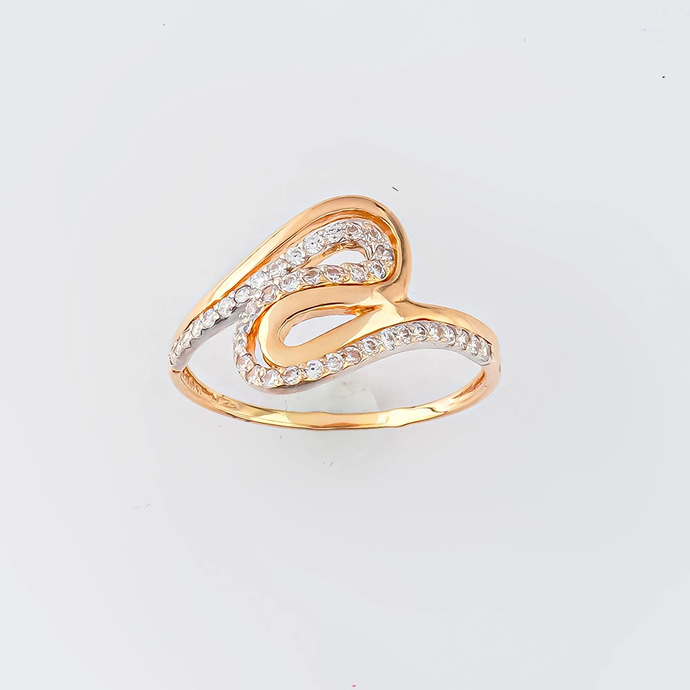 Кольцо с фианитом из красного золота 585 пробы