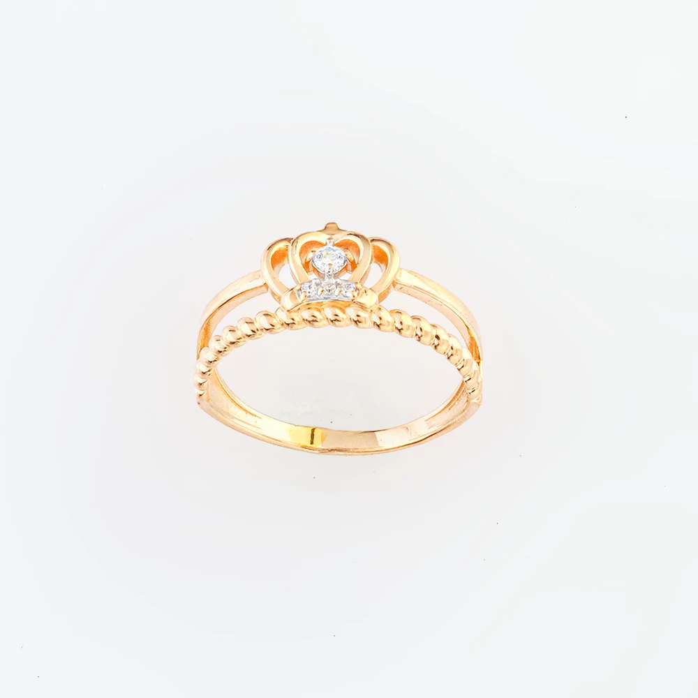 Кольцо с фианитом из красного золота 585 пробы