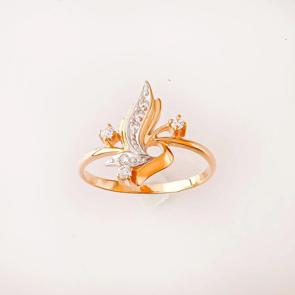 Кольцо с фианитом из красного золота 585 пробы