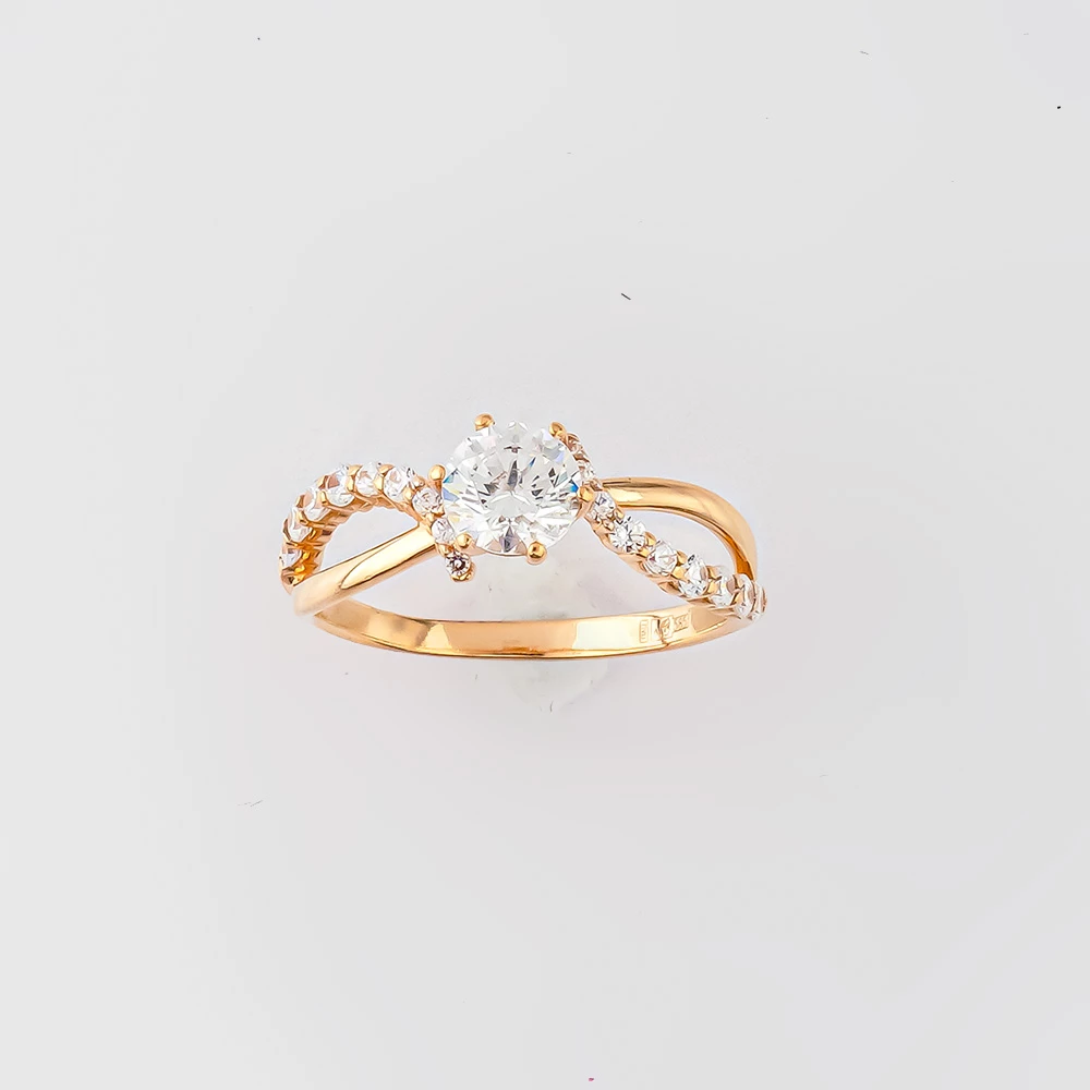 Кольцо с фианитом из красного золота 585 пробы