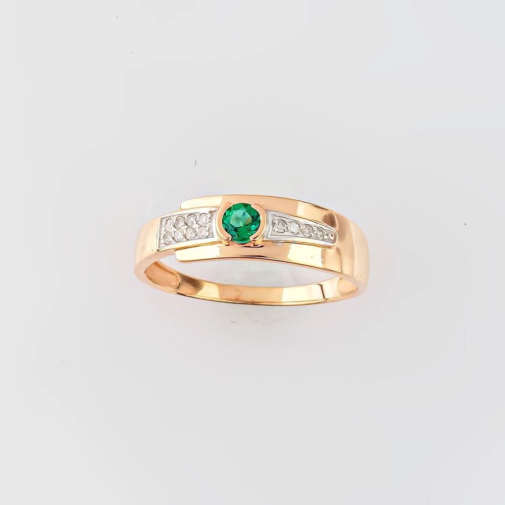 Кольцо с изумрудом синтетическим из красного золота 585 пробы