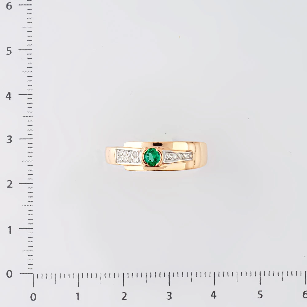 Кольцо с изумрудом синтетическим из красного золота 585 пробы