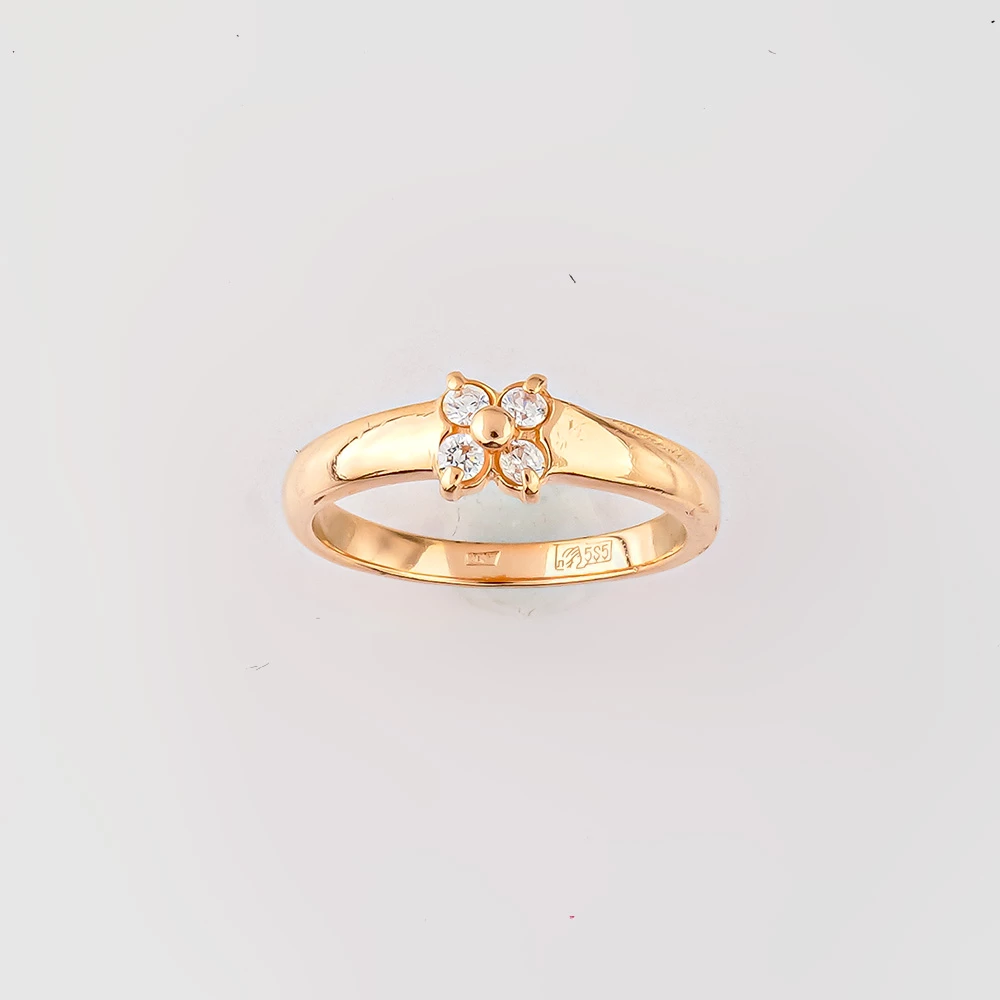 Кольцо с фианитом из красного золота 585 пробы