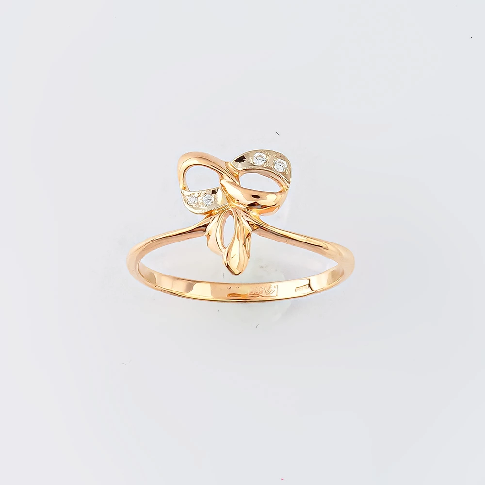 Кольцо с фианитом из красного золота 585 пробы