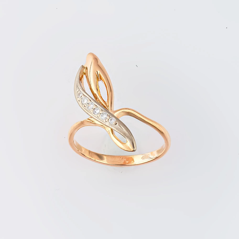 Кольцо с фианитом из красного золота 585 пробы