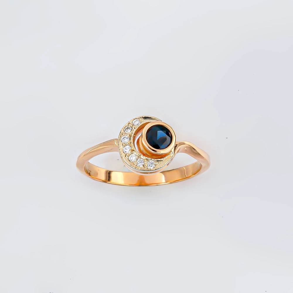Кольцо с сапфиром синтетическим из красного золота 585 пробы