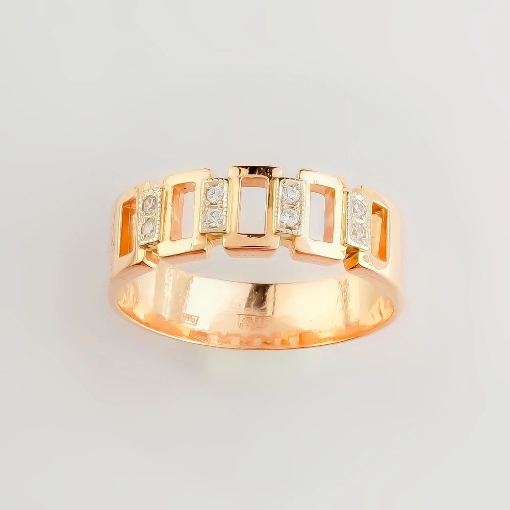 Кольцо с фианитом из красного золота 585 пробы