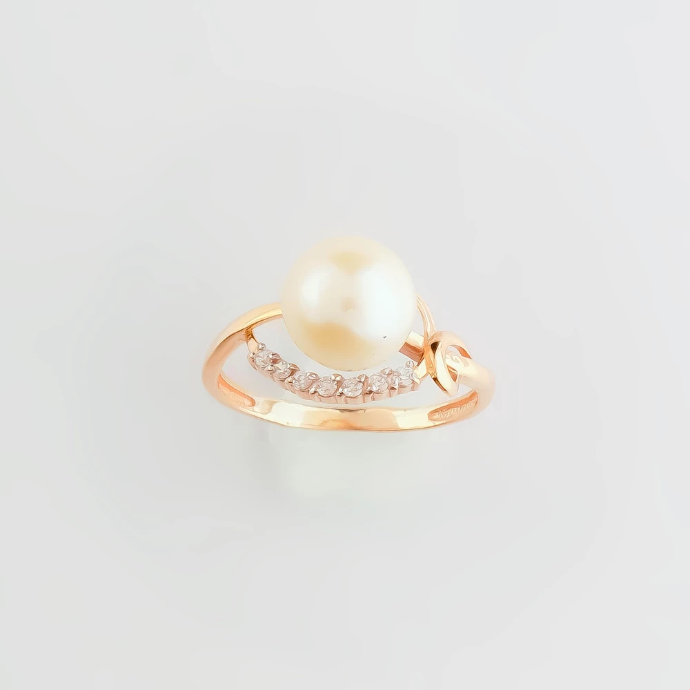 Кольцо с культивированным жемчугом из красного золота 585 пробы