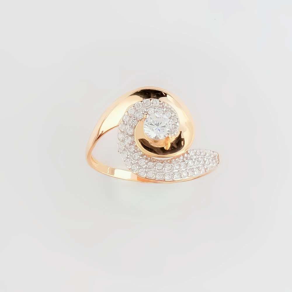 Кольцо с фианитом из красного золота 585 пробы