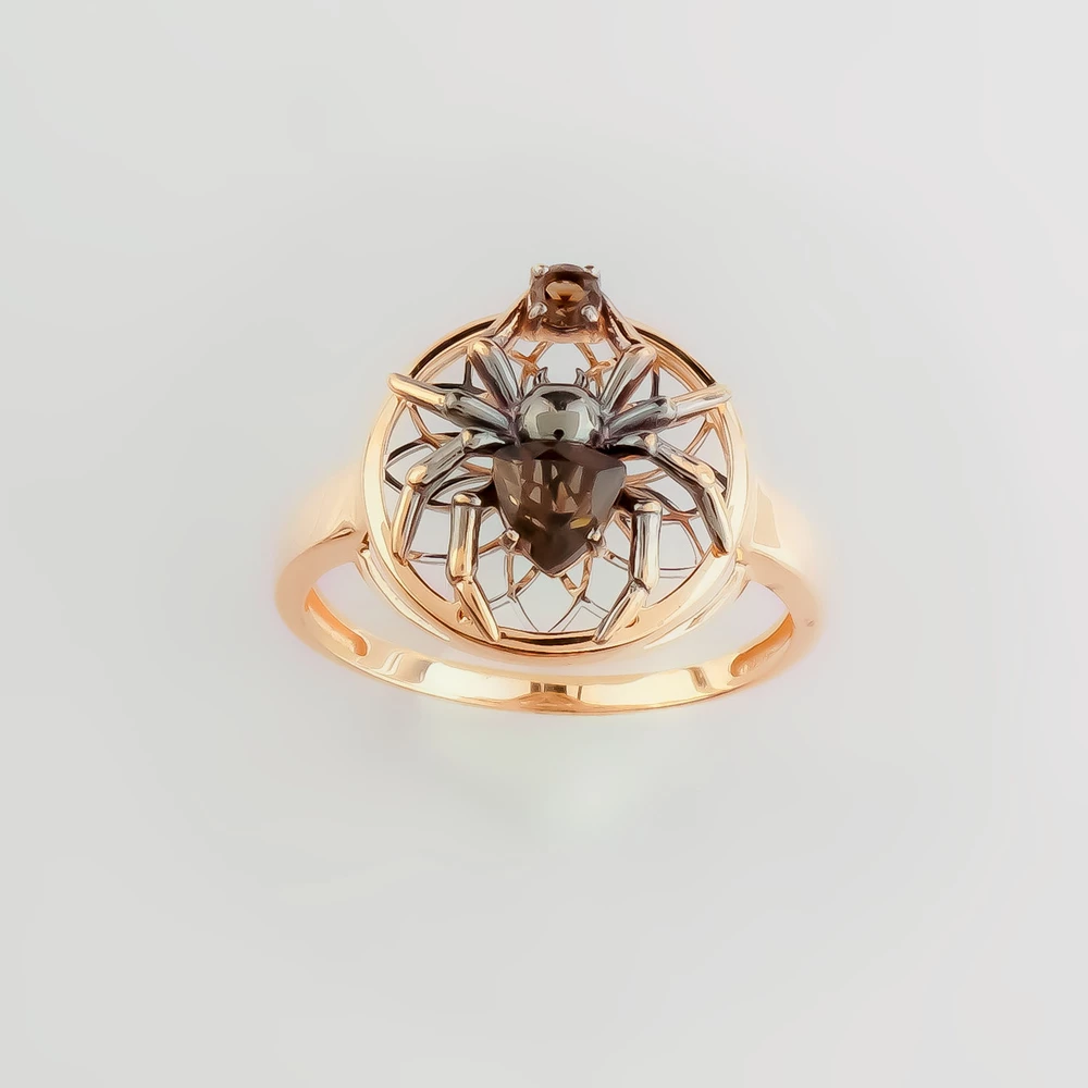 Кольцо с раух-топазом из красного золота 585 пробы