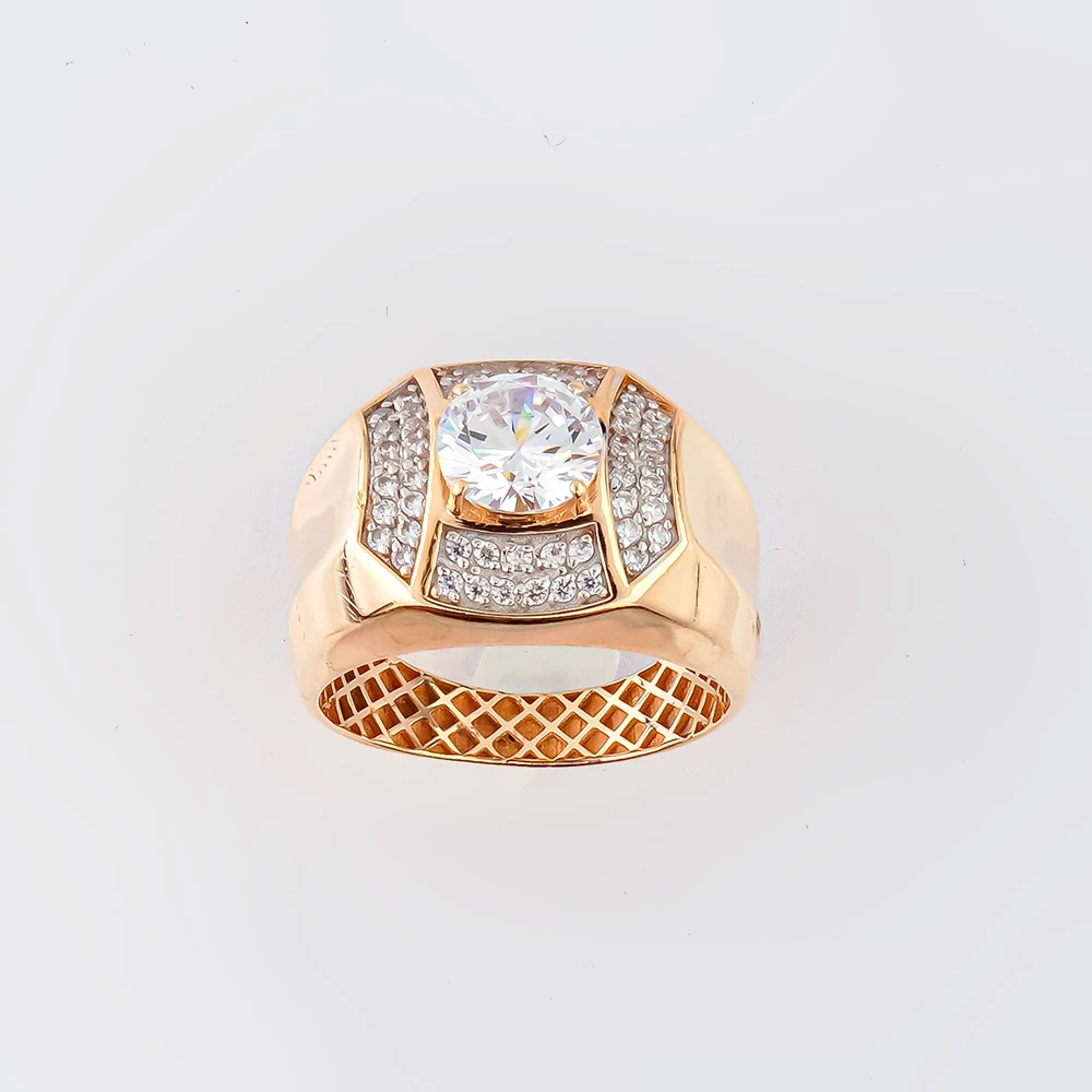 Кольцо с фианитом из красного золота 585 пробы