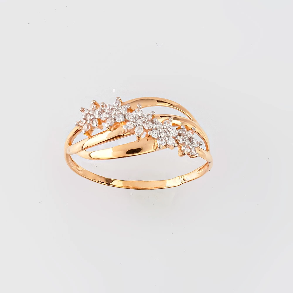 Кольцо с фианитом из красного золота 585 пробы