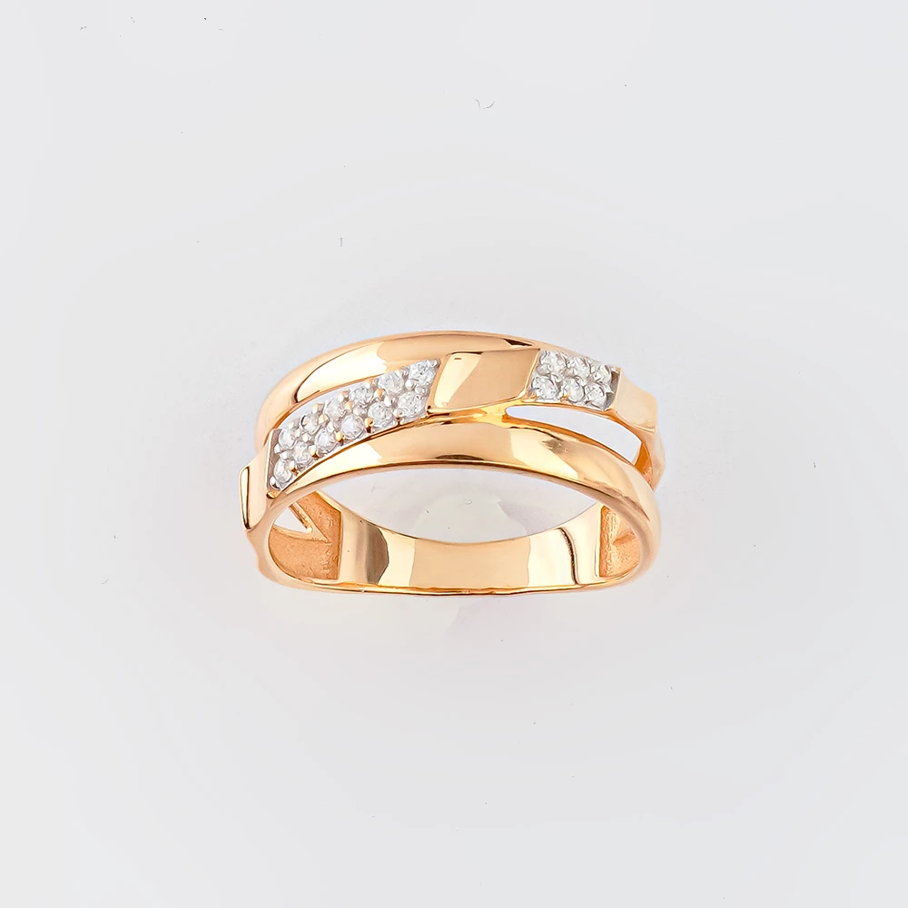 Кольцо с фианитом из красного золота 585 пробы