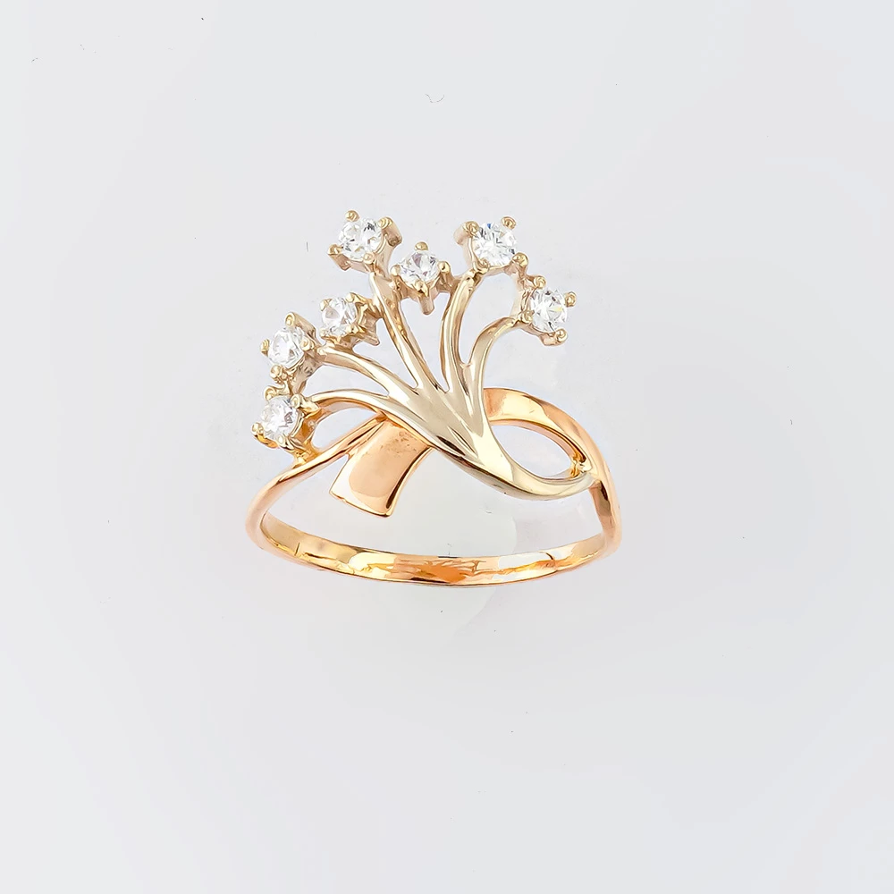 Кольцо с фианитом из красного золота 585 пробы