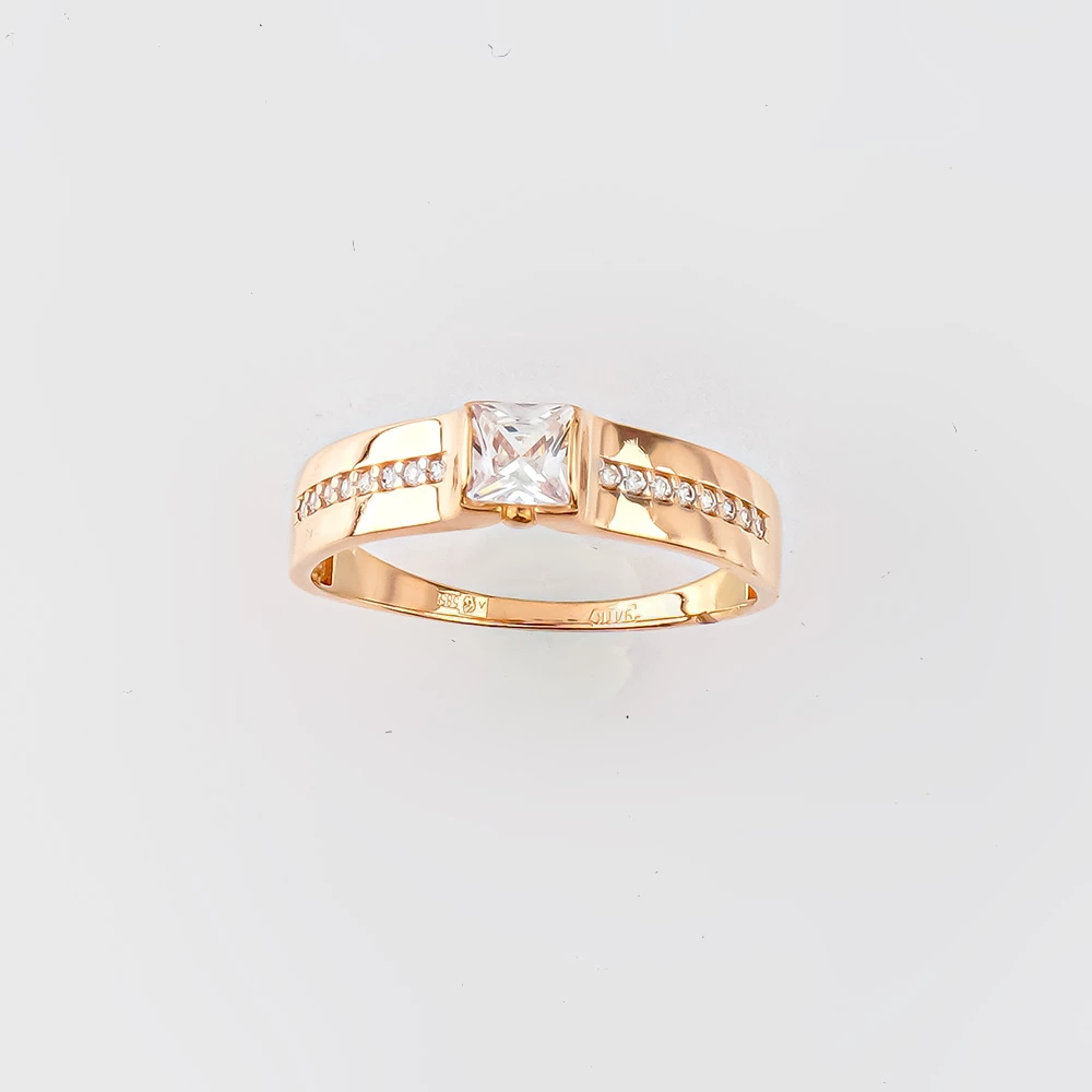 Кольцо с фианитом из красного золота 585 пробы