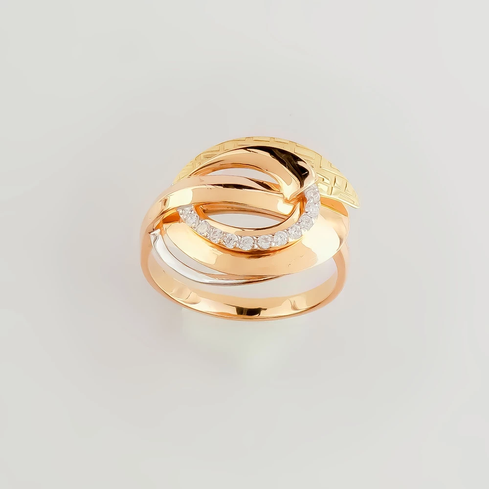 Кольцо с фианитом из красного золота 585 пробы