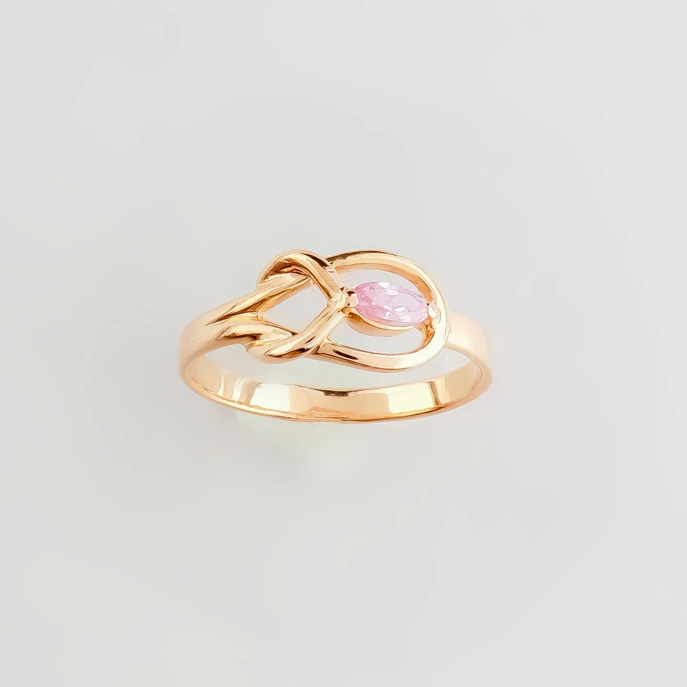 Кольцо с фианитом из красного золота 585 пробы