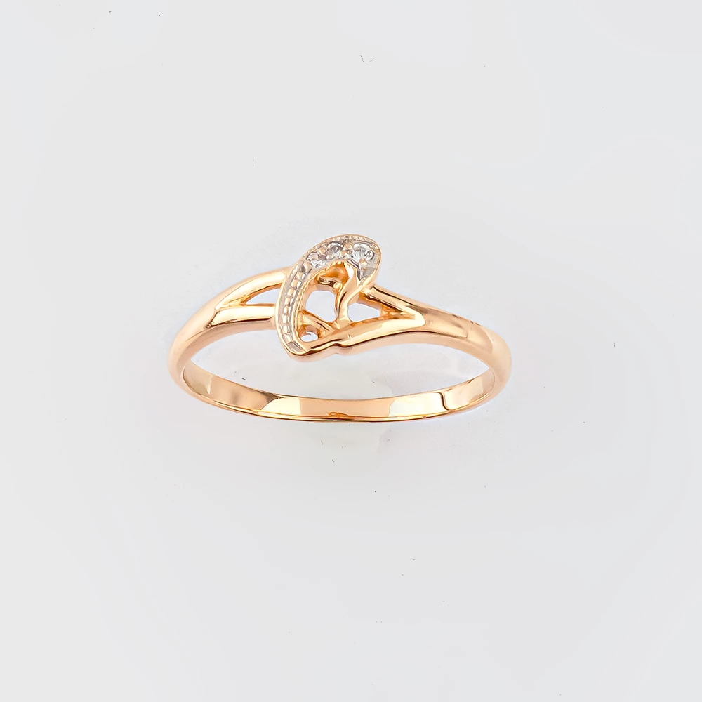 Кольцо с фианитом из красного золота 585 пробы