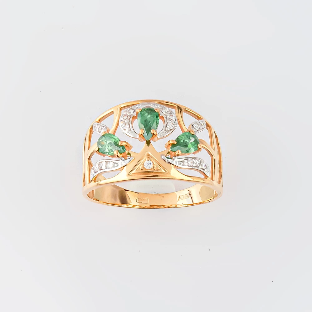 Кольцо с фианитом из красного золота 585 пробы