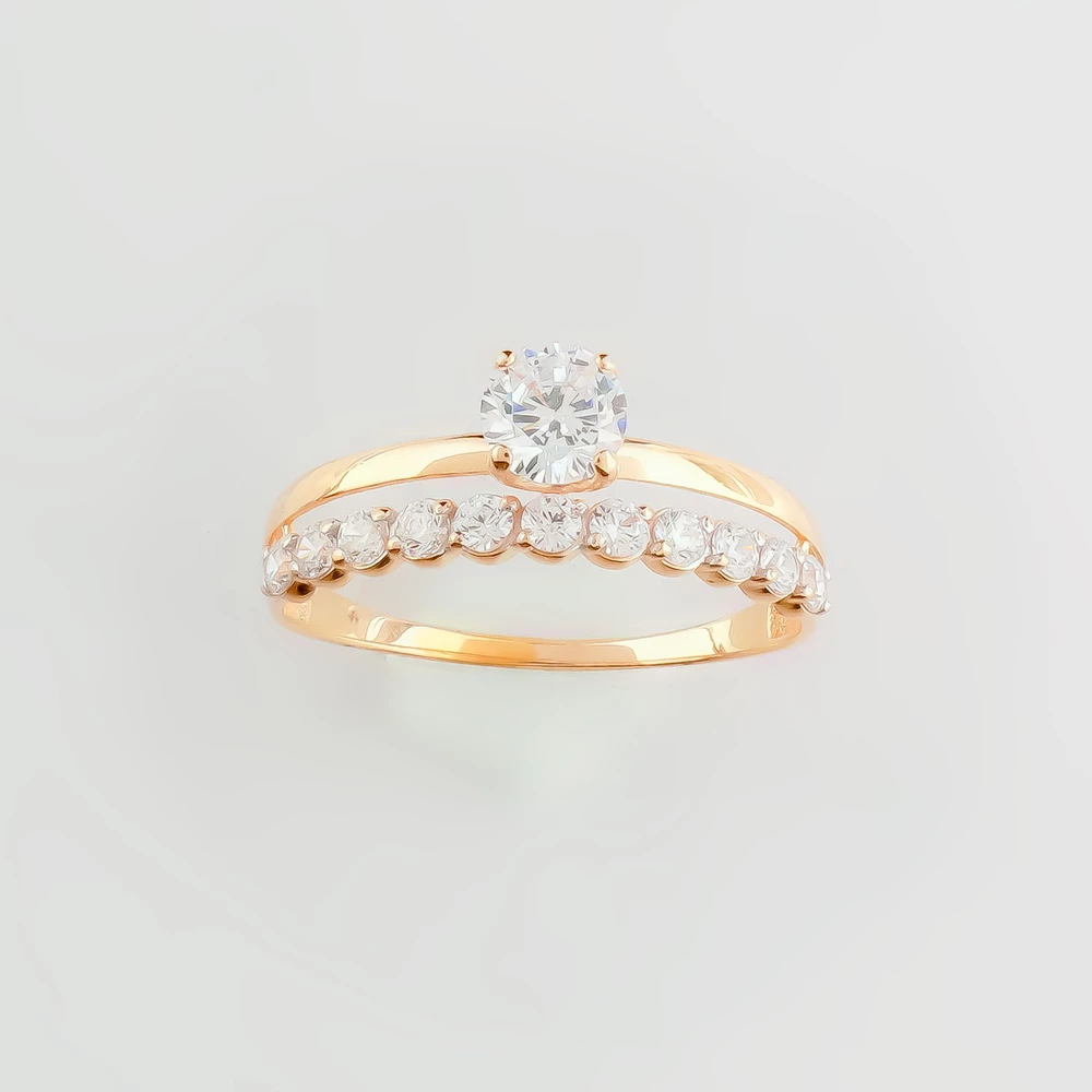 Кольцо с фианитом из красного золота 585 пробы