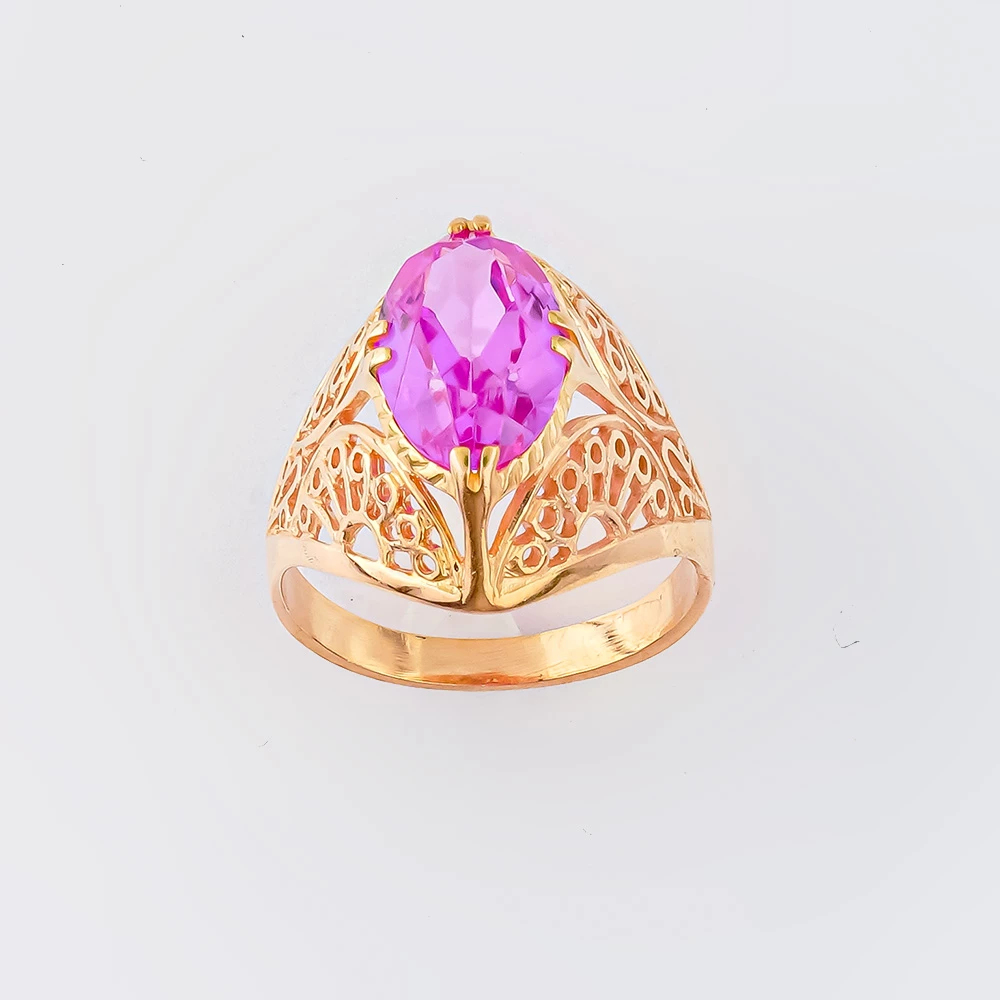 Кольцо с фианитом из красного золота 583 пробы