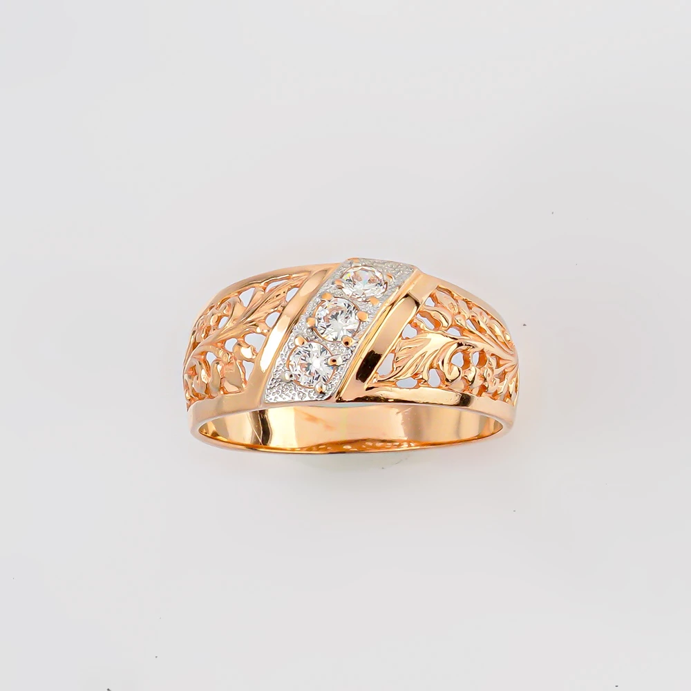 Кольцо с фианитом из красного золота 585 пробы