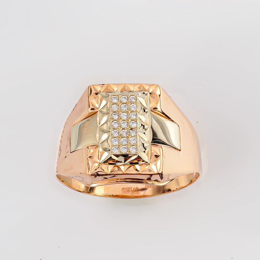 Кольцо с фианитом из красного золота 585 пробы