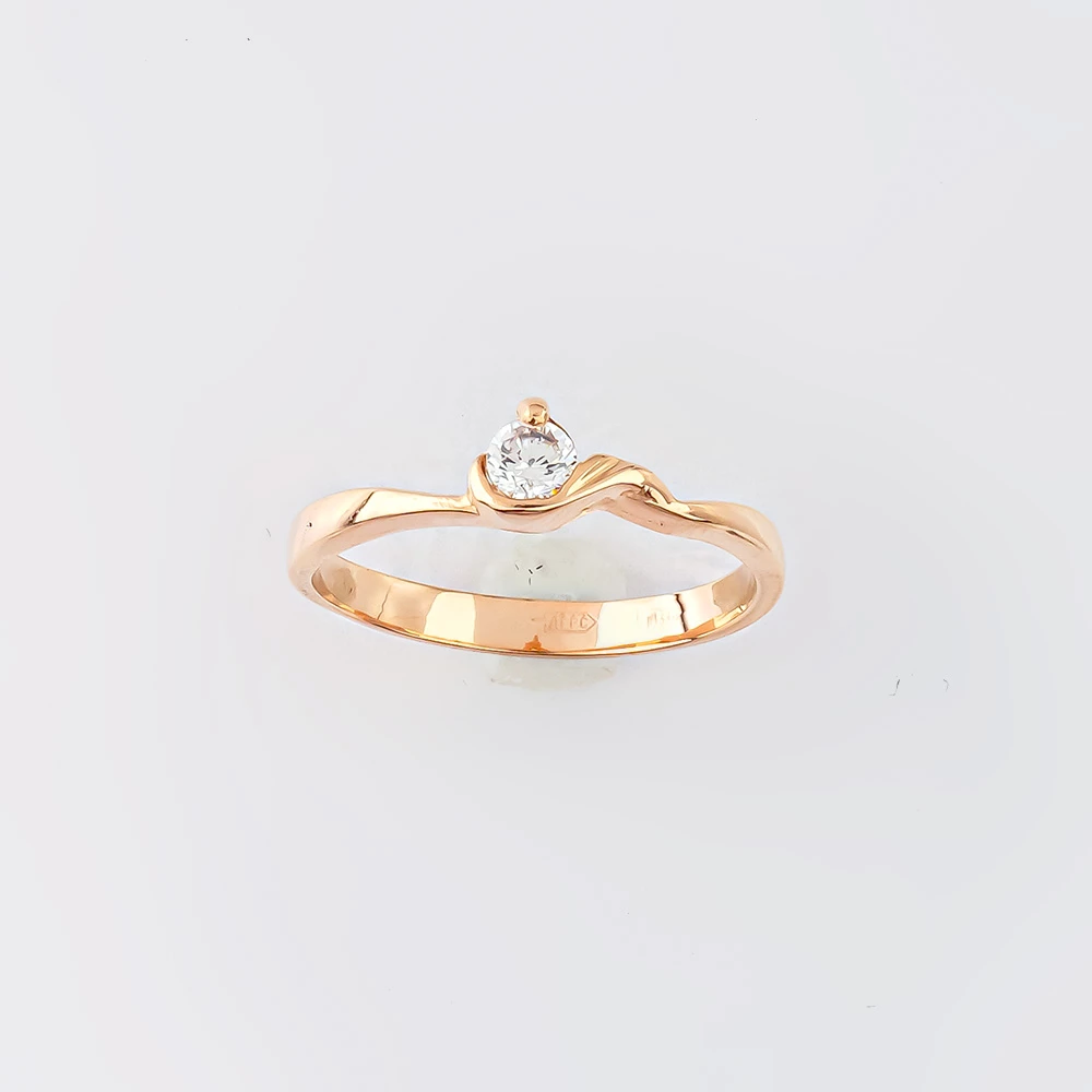 Кольцо с фианитом из красного золота 585 пробы