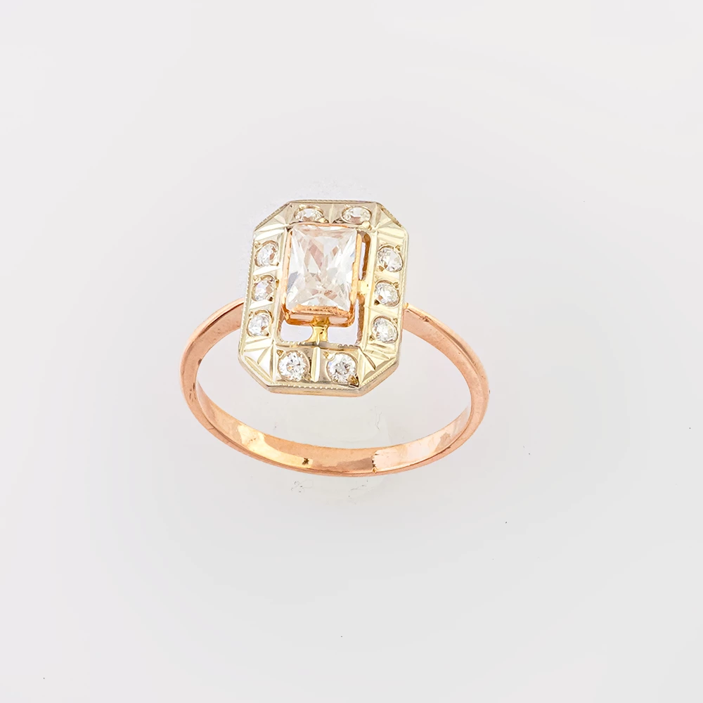 Кольцо с фианитом из красного золота 585 пробы