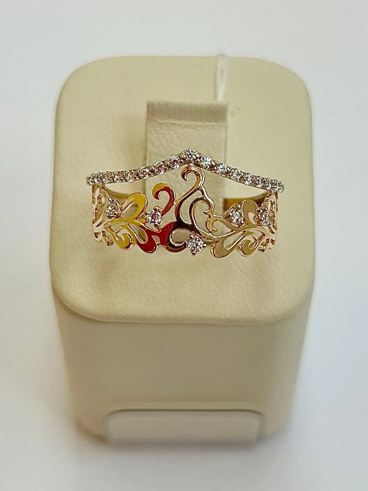 Кольцо с фианитом из красного золота 585 пробы