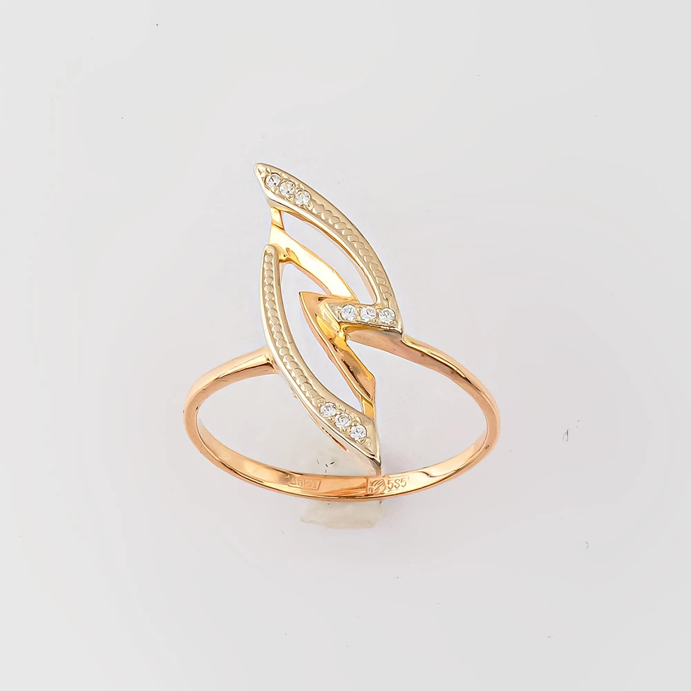 Кольцо с фианитом из красного золота 585 пробы