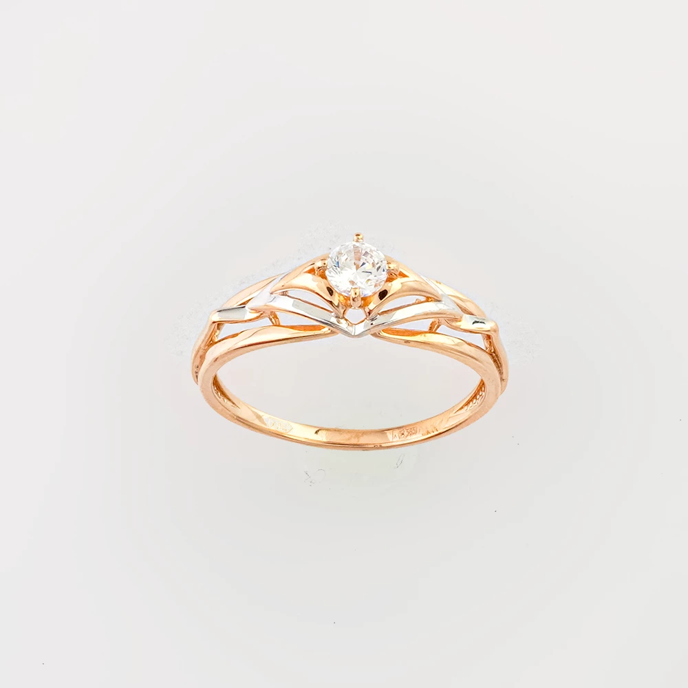 Кольцо с фианитом из красного золота 585 пробы