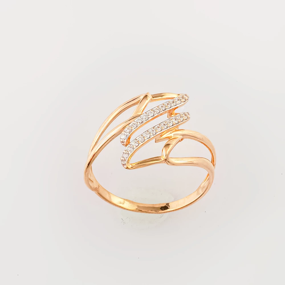 Кольцо с фианитом из красного золота 585 пробы