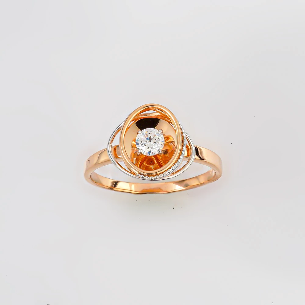 Кольцо с фианитом из красного золота 585 пробы