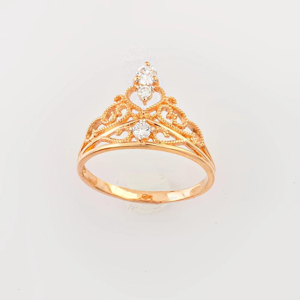 Кольцо с фианитом из красного золота 585 пробы