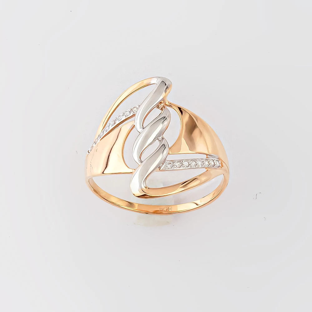 Кольцо с фианитом из красного золота 585 пробы