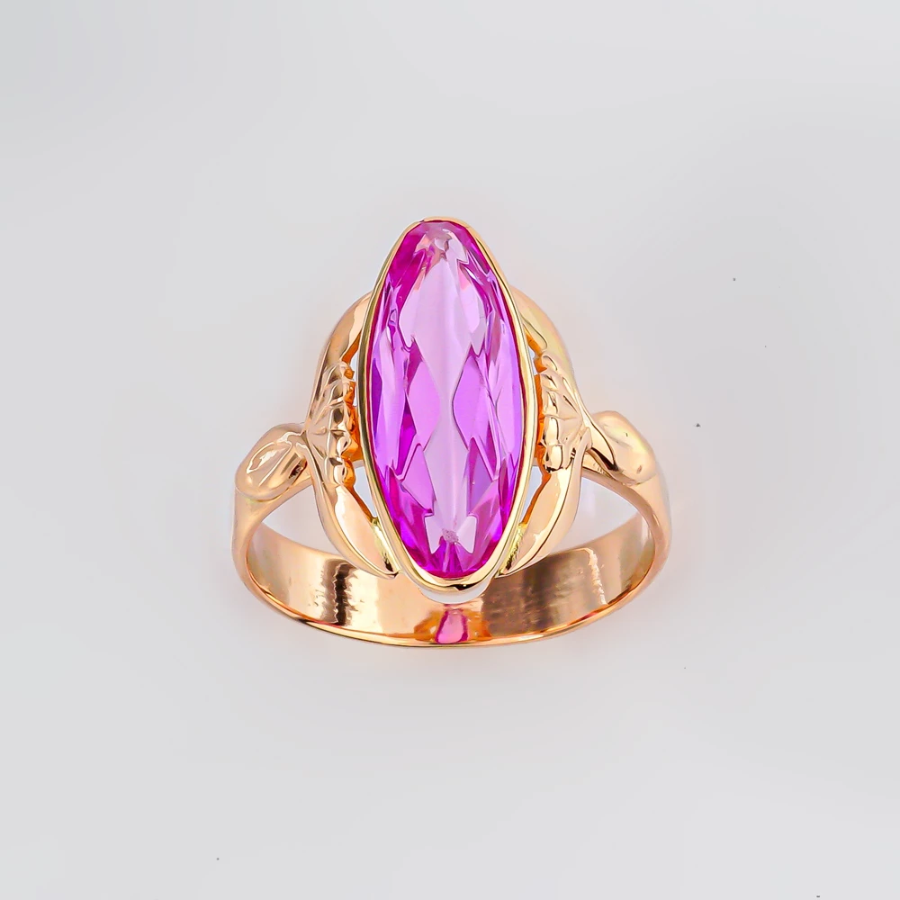 Кольцо с фианитом из красного золота 583 пробы