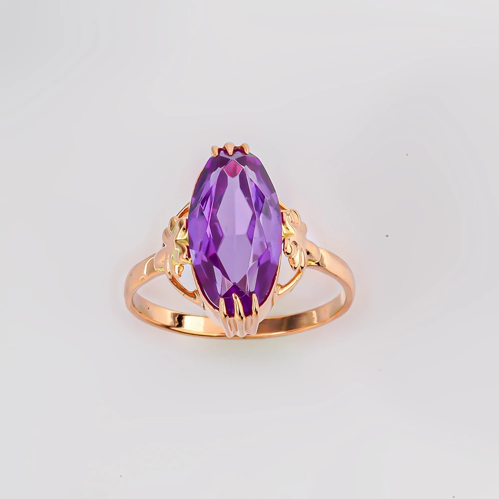 Кольцо с фианитом из красного золота 583 пробы