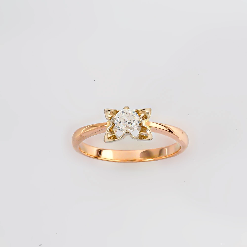 Кольцо с фианитом из красного золота 585 пробы