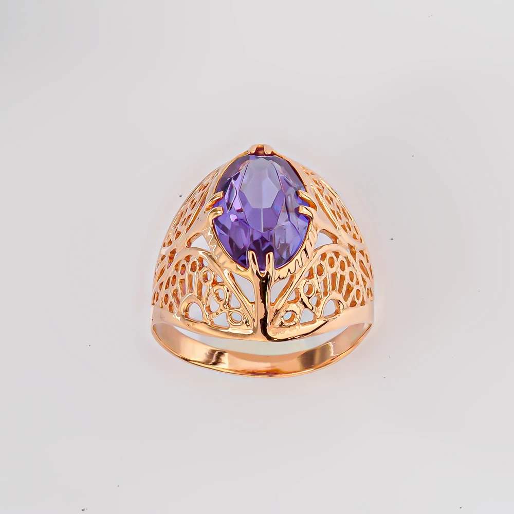 Кольцо с фианитом из красного золота 583 пробы