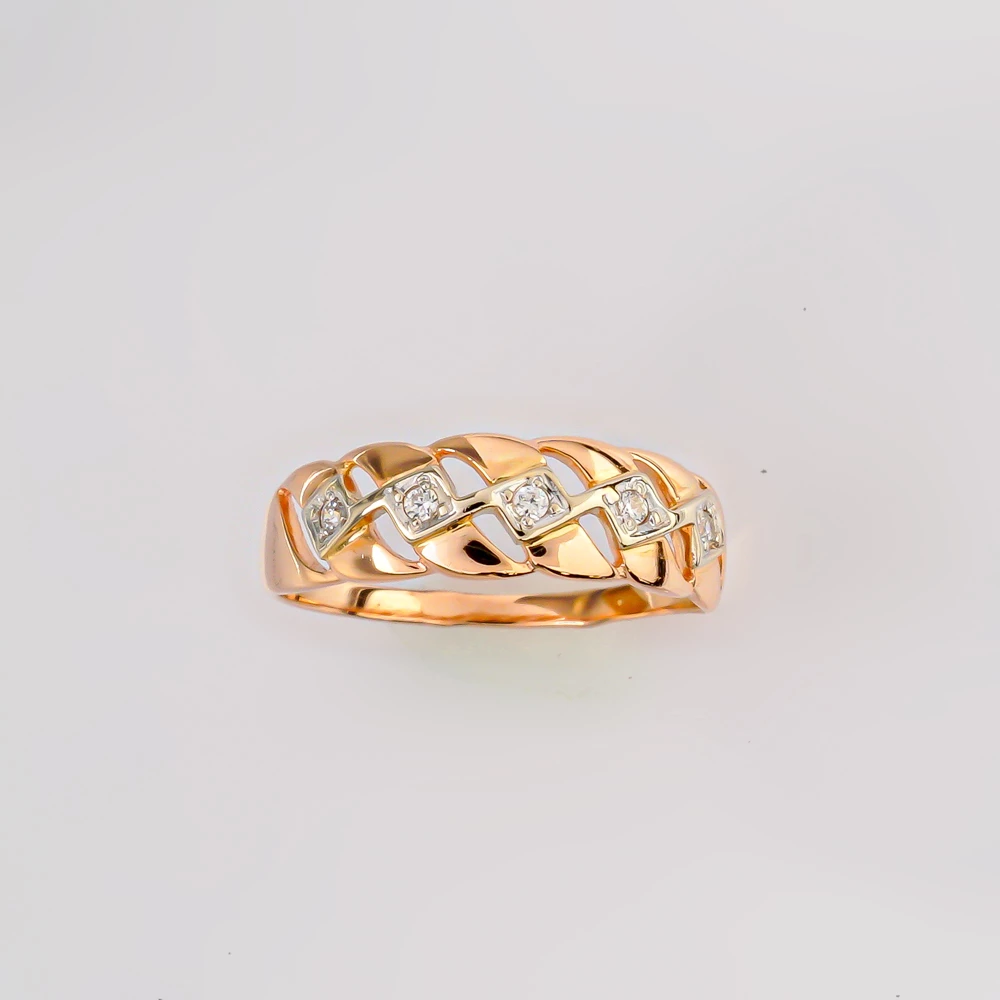 Кольцо с фианитом из красного золота 585 пробы