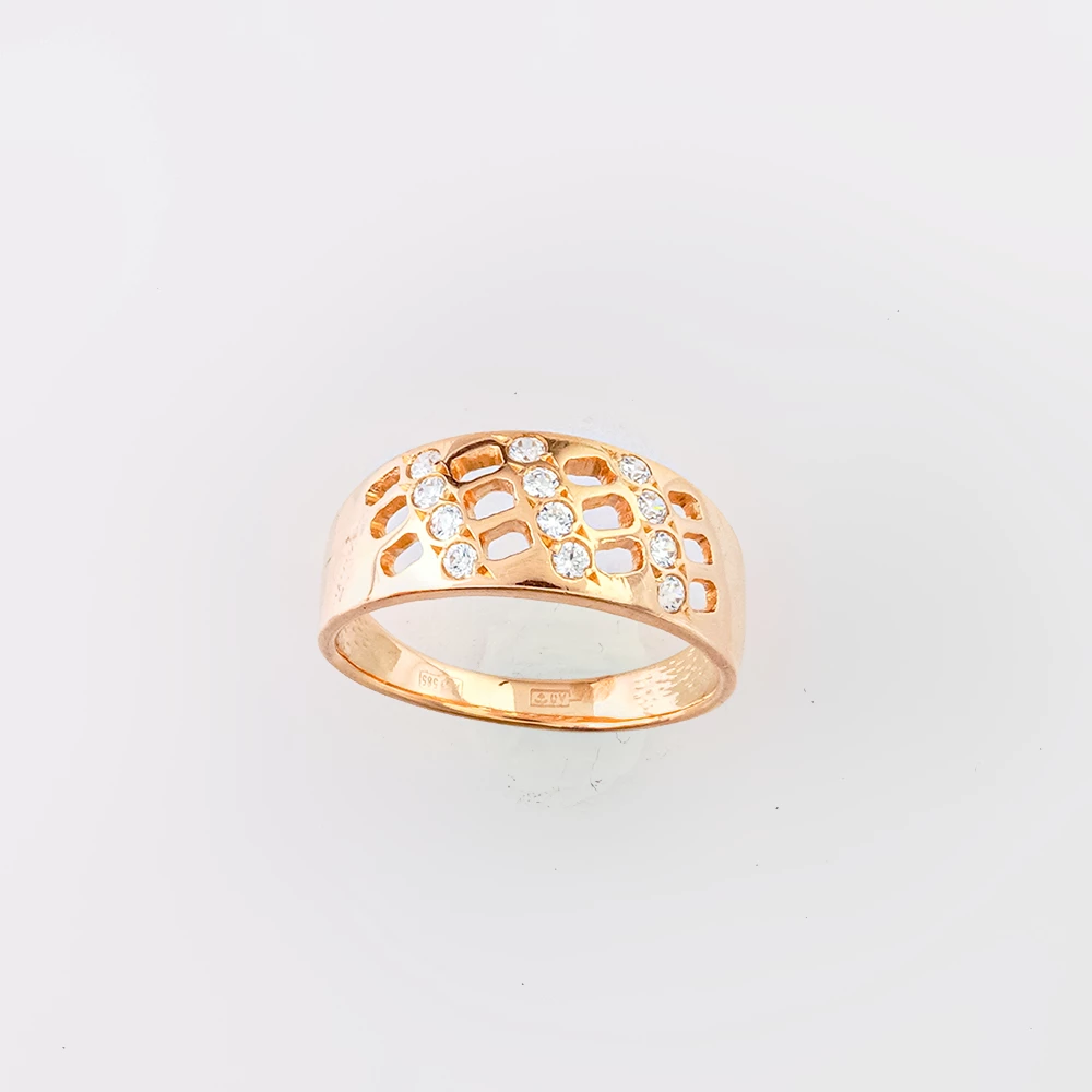 Кольцо с фианитом из красного золота 585 пробы