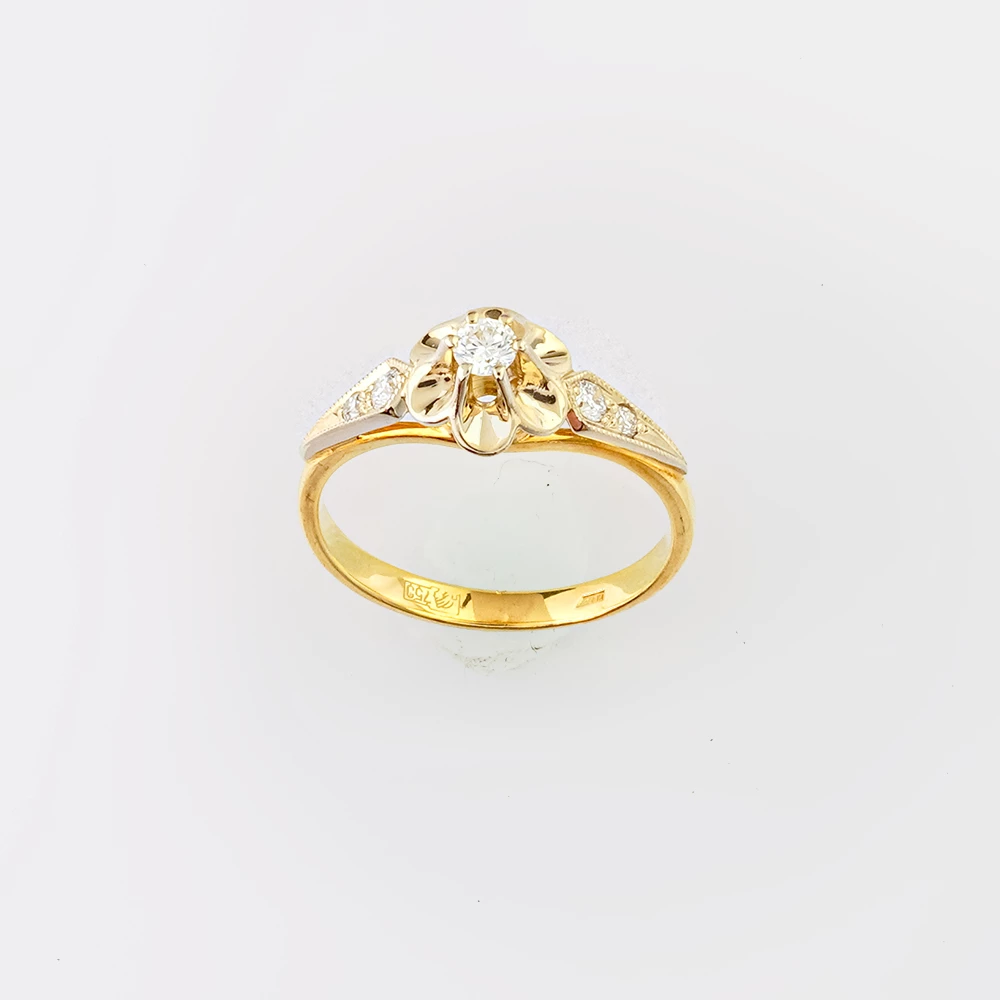 Кольцо с бриллиантом из желтого золота 750 пробы