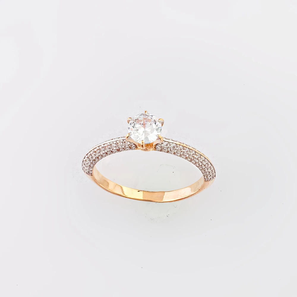 Кольцо с фианитом из красного золота 585 пробы