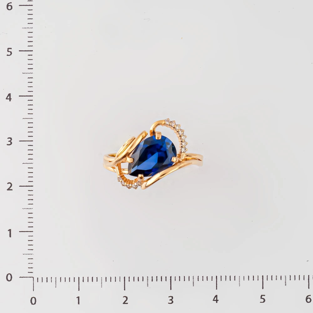 Кольцо с сапфиром синтетическим из красного золота 585 пробы