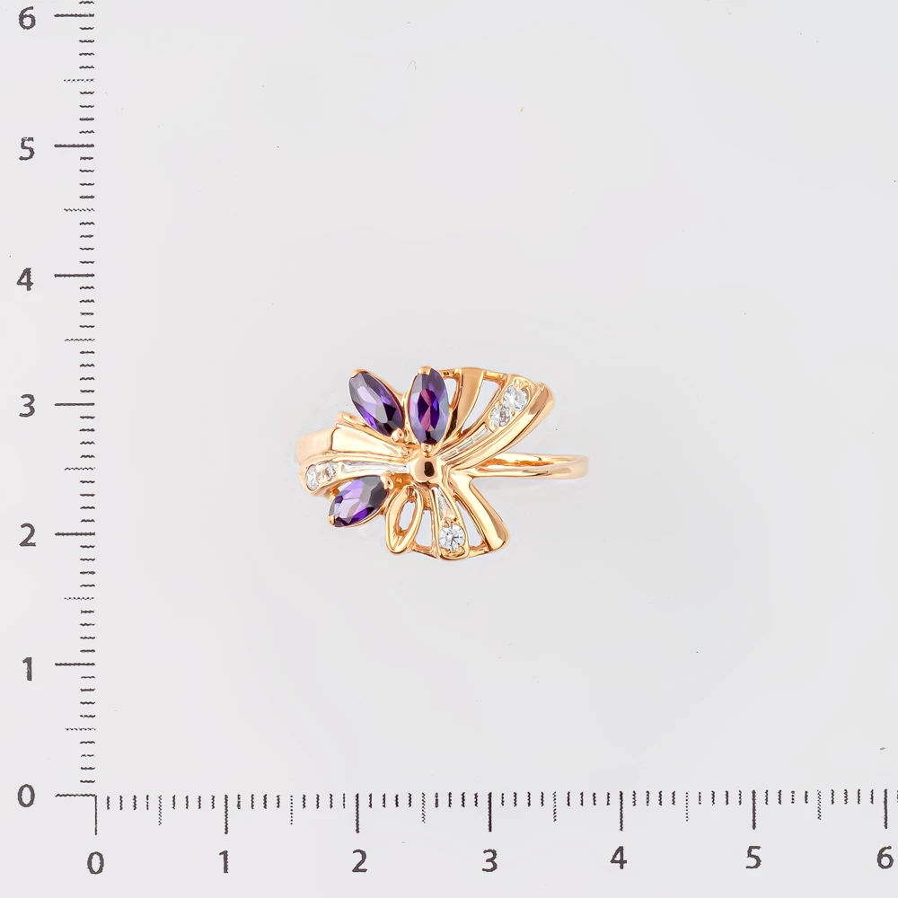 Кольцо с фианитом из красного золота 585 пробы