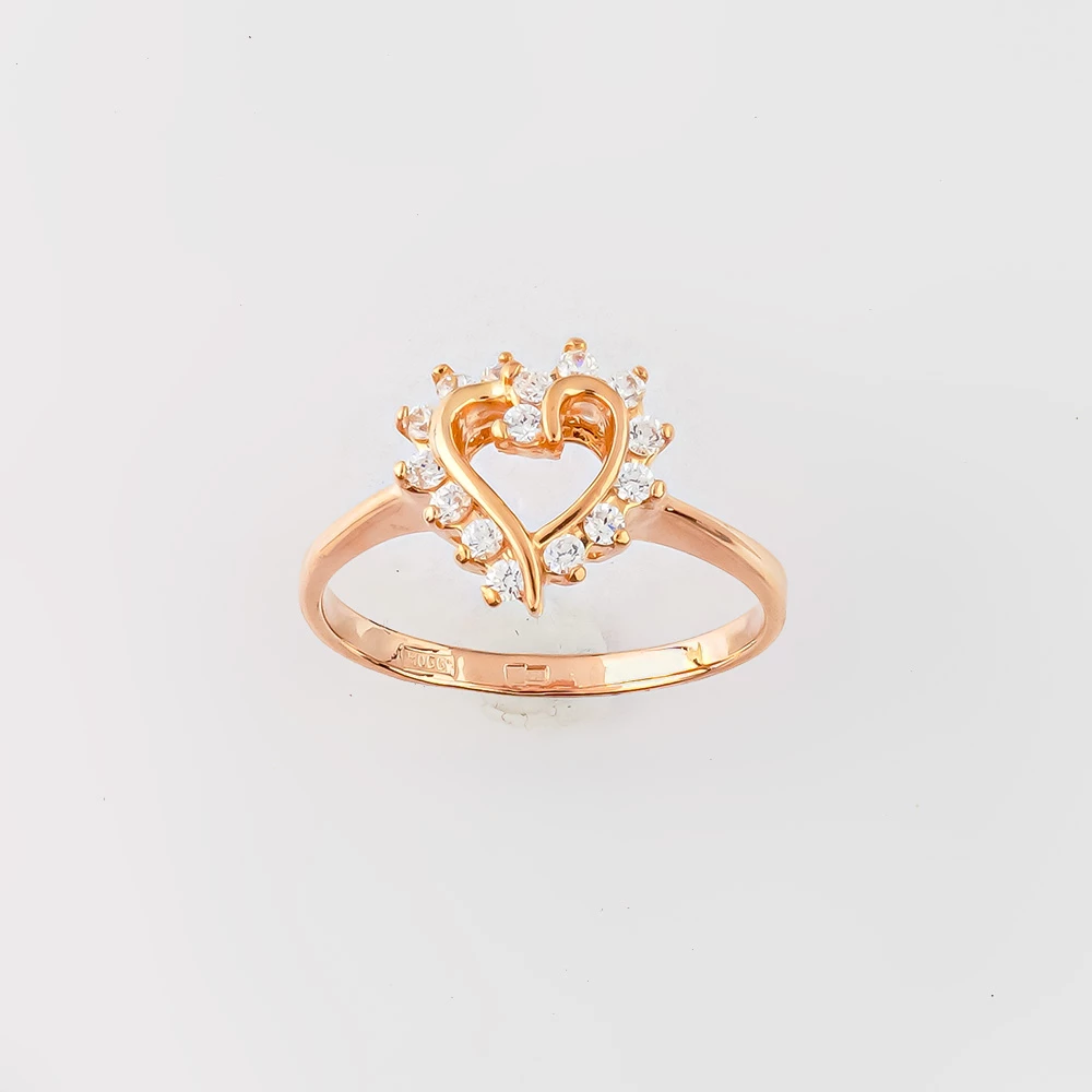 Кольцо с фианитом из красного золота 585 пробы