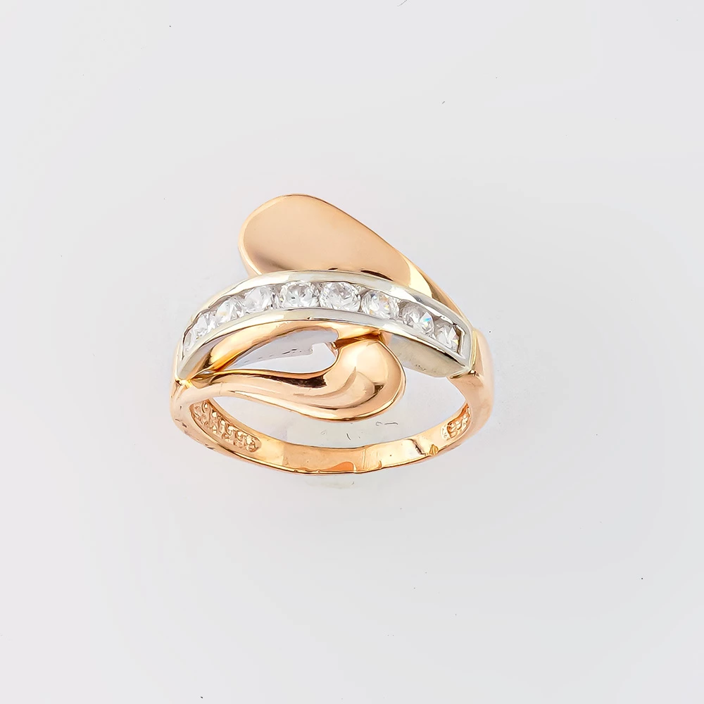 Кольцо с фианитом из красного золота 585 пробы