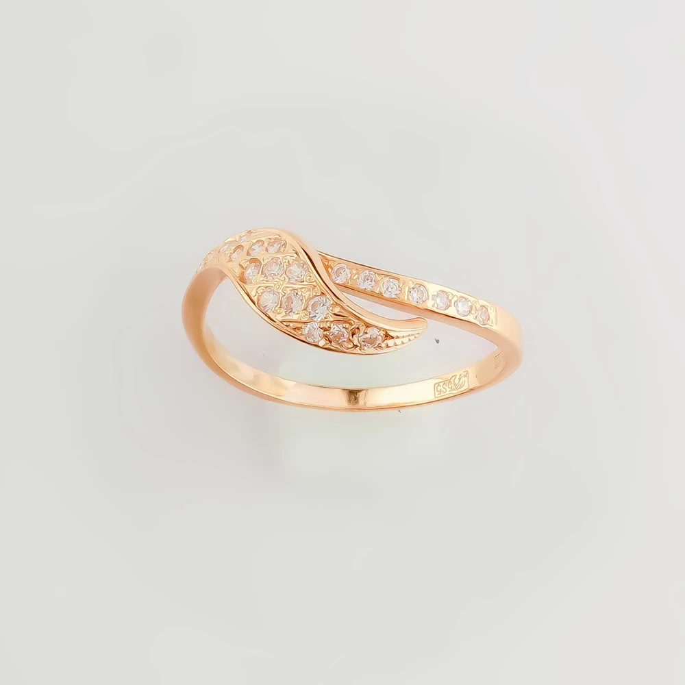 Кольцо с фианитом из красного золота 585 пробы